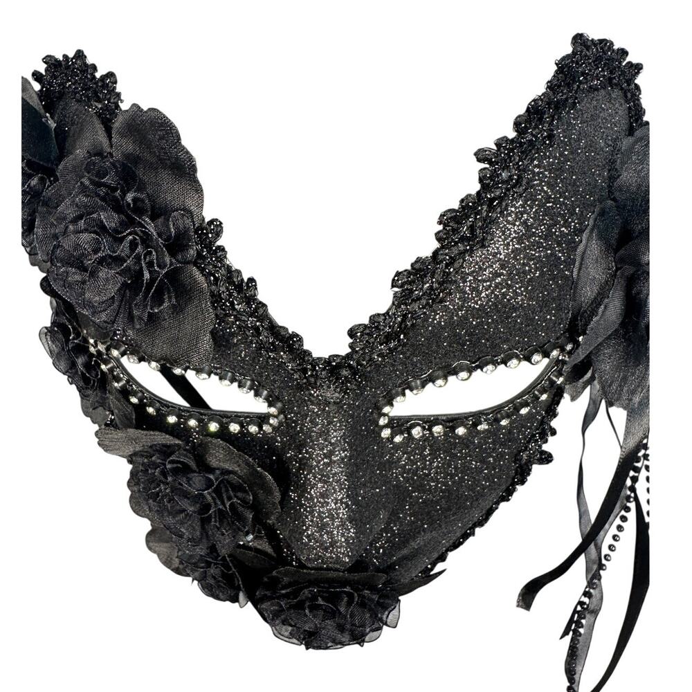Masquerade Mask, Butterfly Floral Rhinestone Glitter Costume Accessory - Picture 3 of 5